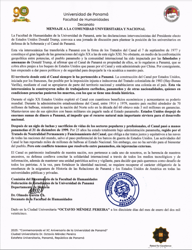 Mensaje a la comunidad universitaria